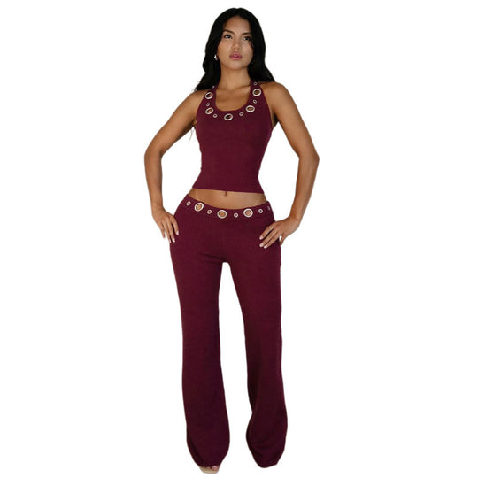 Damen Modischer Jumpsuit mit dekorativem Halterkragen und Gürteldetails EB