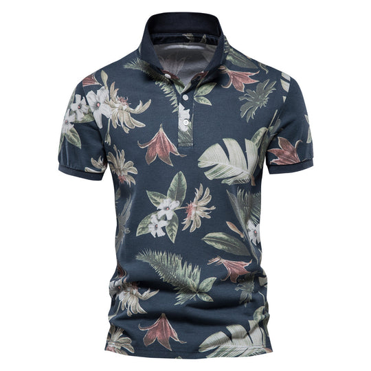 Herren Polohemd mit floralem Design und klassischem Kragen EB