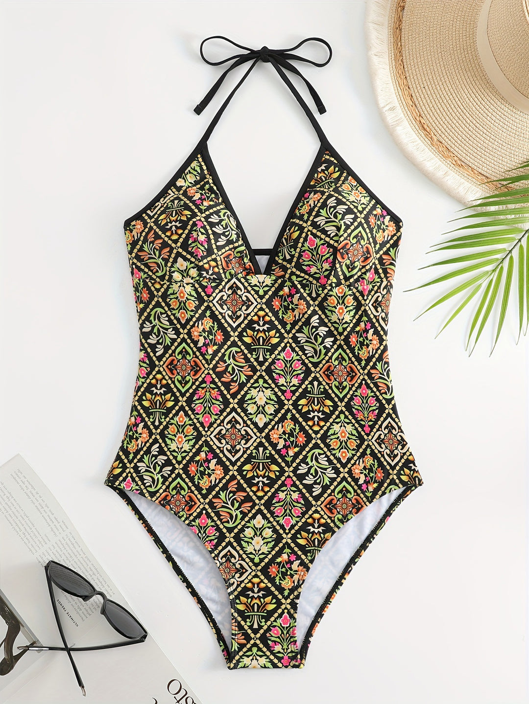 Damen Einteiliger Badeanzug mit modischem floralem Design EB