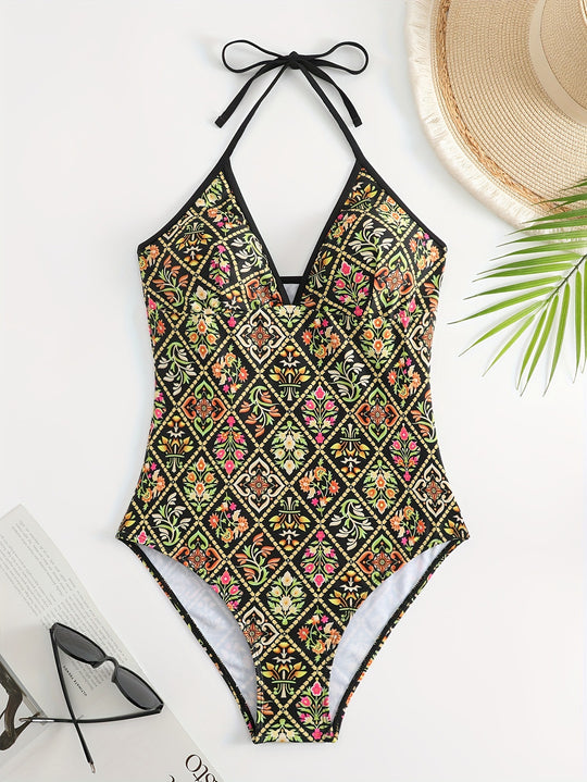 Damen Einteiliger Badeanzug mit modischem floralem Design EB