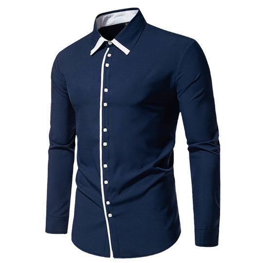 Herren elegantes Langarmhemd mit kontrastierendem Kragen und feinen Knopfdetails EB