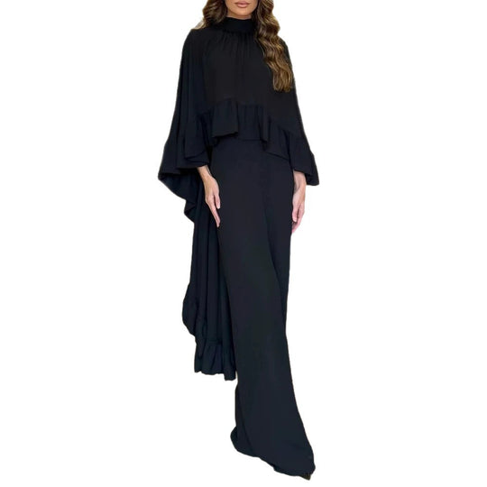 Damen Eleganter Overall mit Cape-Volant und weitem Palazzohosenbein EB