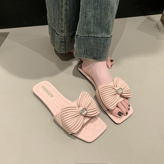 Damen elegante Pantoletten mit Rüschen- und Schmuckakzent EB