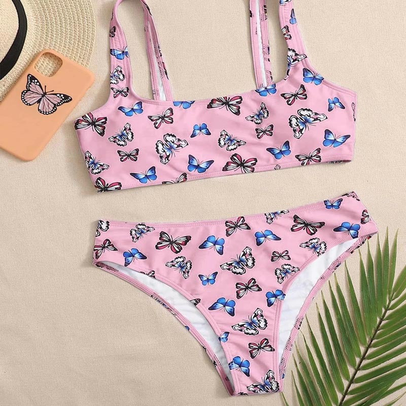 Damen Bikini-Set mit buntem Schmetterlingsmuster EB