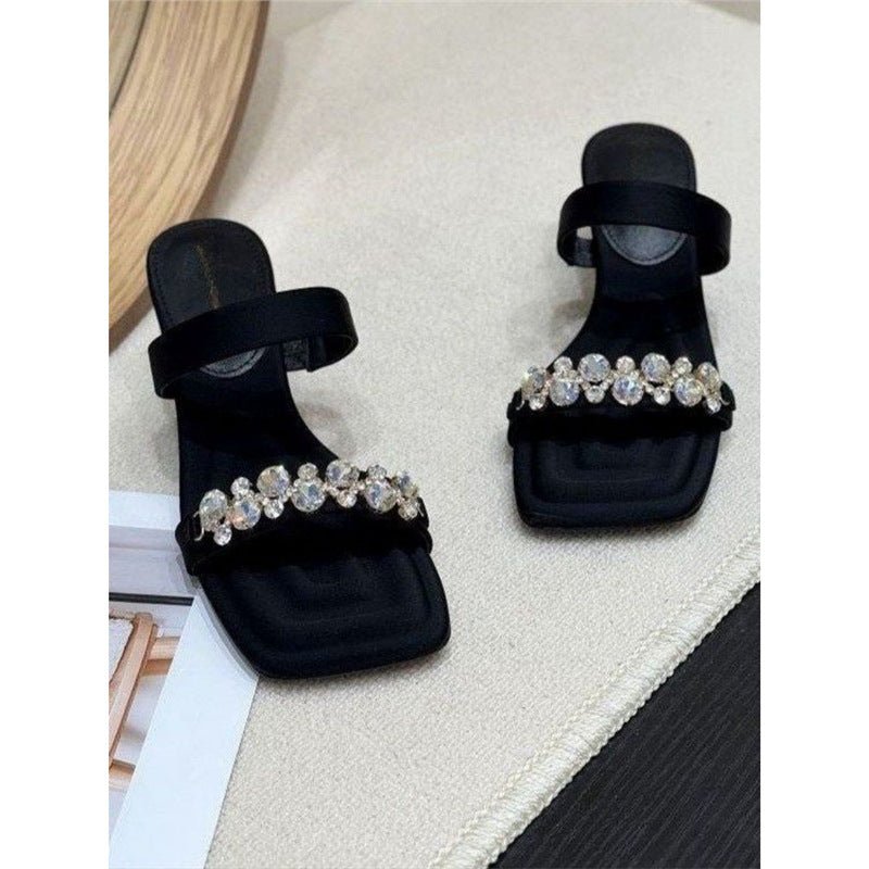Damen elegante Slipper mit funkelnden Strassverzierungen EB