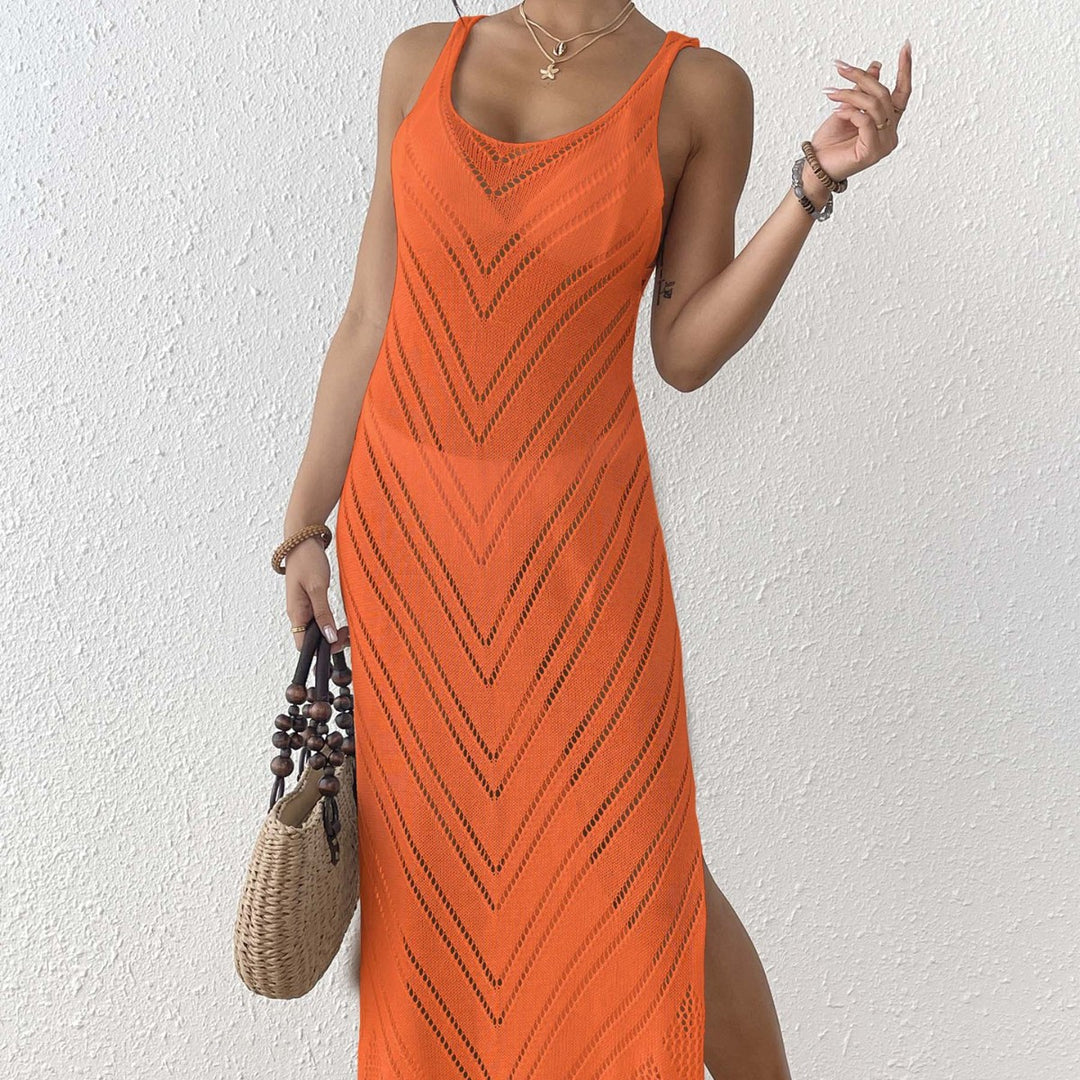 Damen luftiges Häkel-Midi-Kleid EB