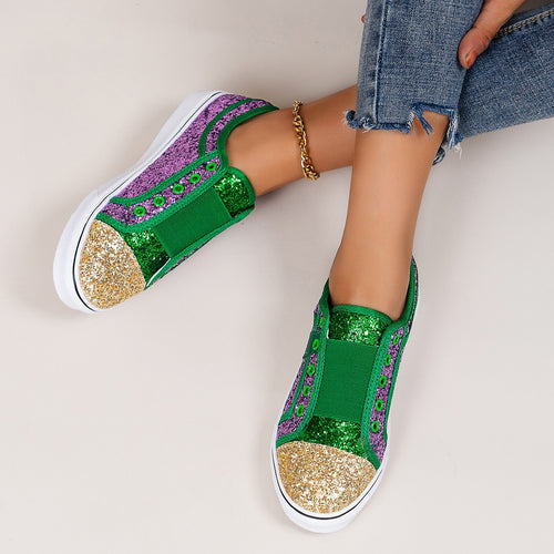 Damen Glitzernde Slip-On Sneakers mit elastischem Einsatz und dekorativen Akzenten EB