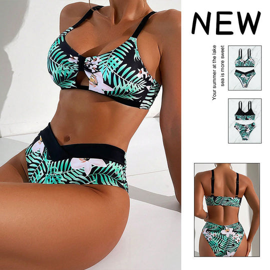 Damen Bikini mit floralem Design und komfortablem Hochschnitt EB