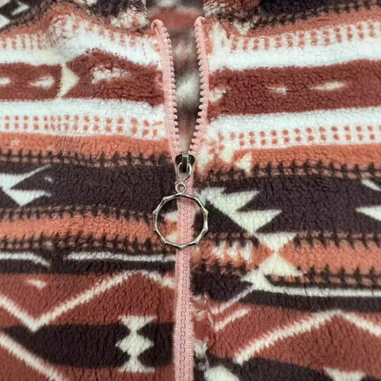 Damen Fleecejacke mit geometrischem Muster und hochwertiger Verarbeitung EB