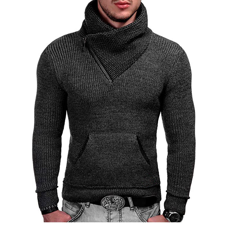 Herren modischer Pullover mit breitem Kragen und innovativer Zip-Detail EB