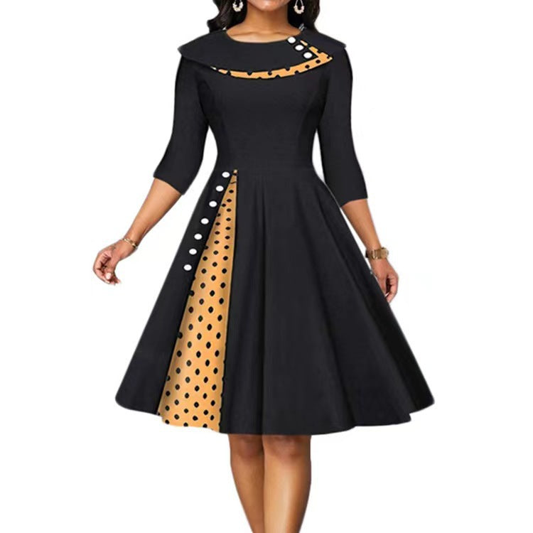 Damen Vintage Elegantes Kleid mit einzigartigem Polka-Dot-Design und ausgestelltem Rock EB