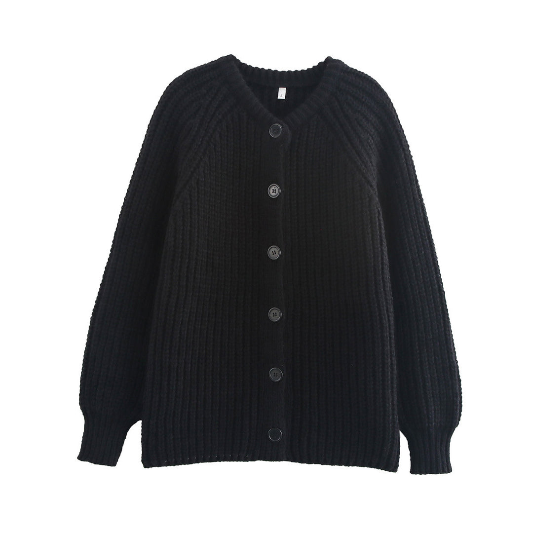 Damen nan grob gestrickte Raglan-Cardigan mit Ballonärmeln und durchgehender Knopfleiste EB