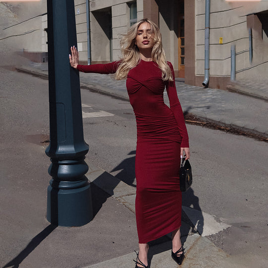 Damen Elegantes und figurbetontes Maxikleid mit Raffungen EB