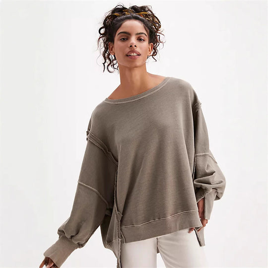 Damen oversized Sweatshirt mit Ballonärmeln, offenen Saumnähten und seitlichen Schlitzen Eichborn Berlin