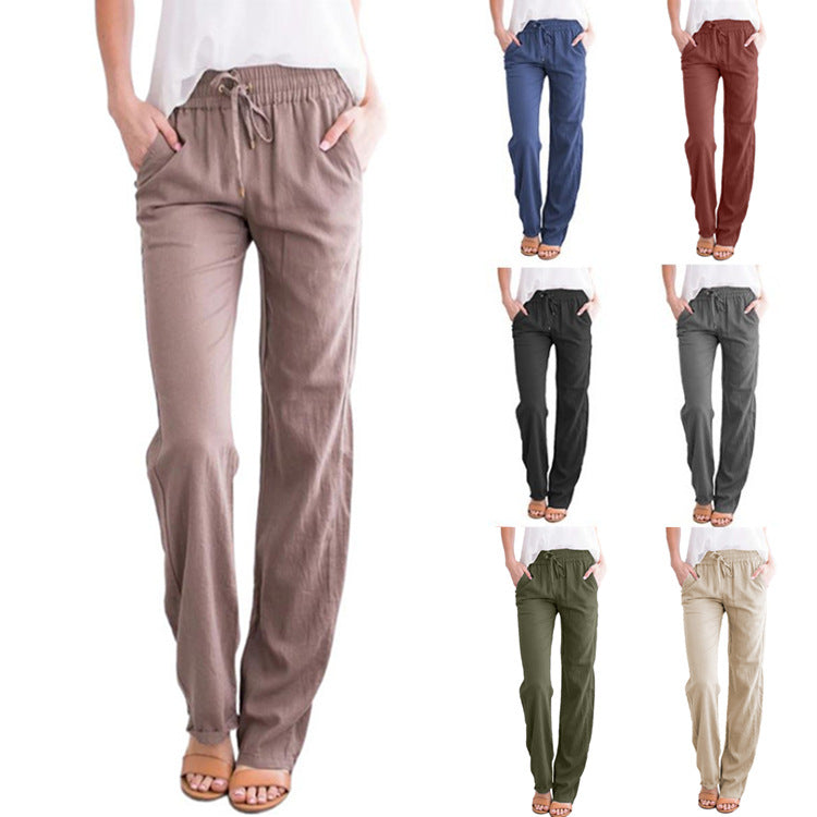 Damen nan leichte Leinenhose mit elastischem Bund und weitem Bein EB