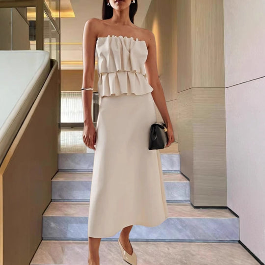 Damen Elegantes Maxi-Kleid mit gerafftem Oberteil und fließendem Saum EB