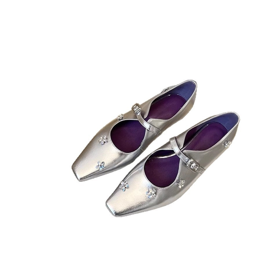 Damen Ballerina-Schuhe mit floralem Schmuckdetail und elegantem Riemendesign EB