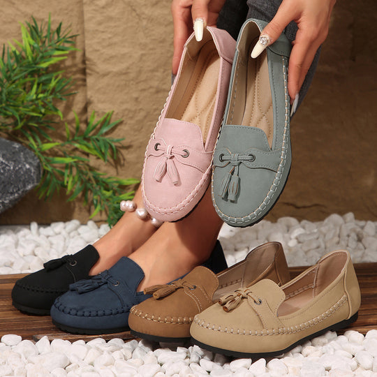 Damen  klassische Mokassin-Slipper mit Quasten und weichem Komfortfußbett EB