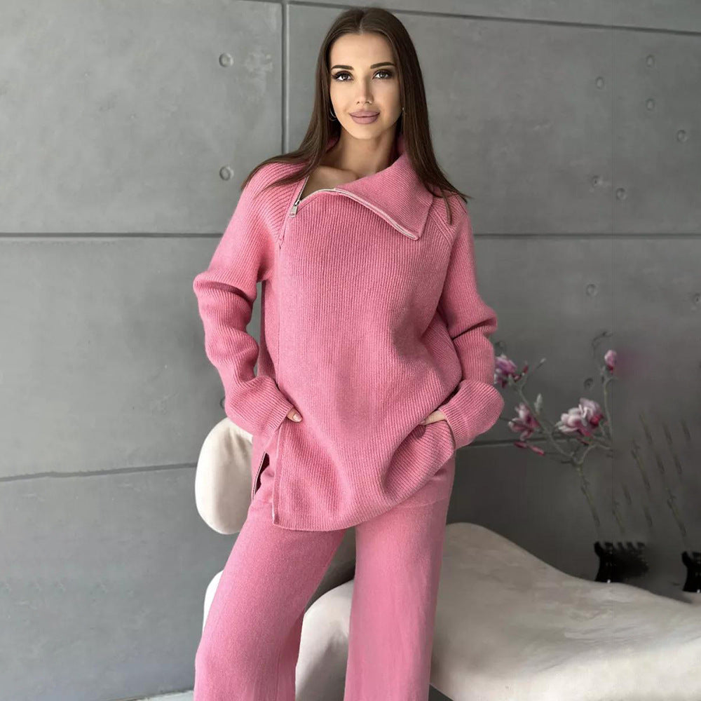 Damen Modernes Strickoberteil mit asymmetrischem Reißverschluss EB