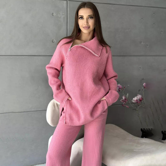 Damen Modernes Strickoberteil mit asymmetrischem Reißverschluss EB