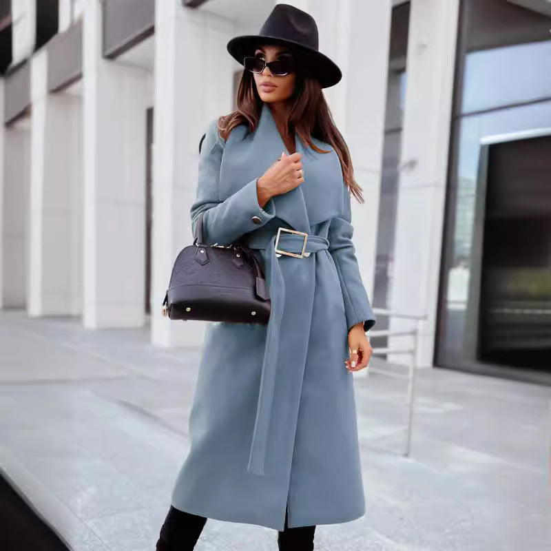 Damen Eleganter Trenchcoat mit Gürtel und strukturiertem Stoff EB