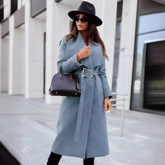 Damen Eleganter Trenchcoat mit Gürtel und strukturiertem Stoff EB