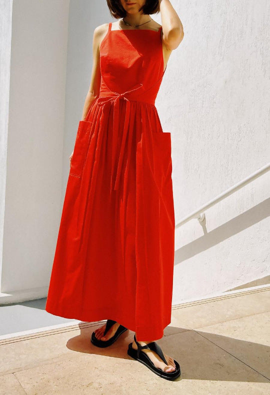 Damen Maxi-Kleid mit schwingendem Rock und praktischen Seitentaschen EB