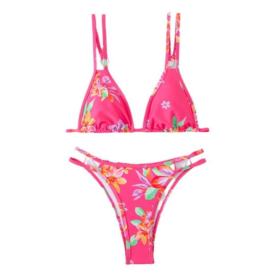 Damen Triangel-Bikini mit verspieltem Blumenmuster und raffinierten Schnürdetails EB