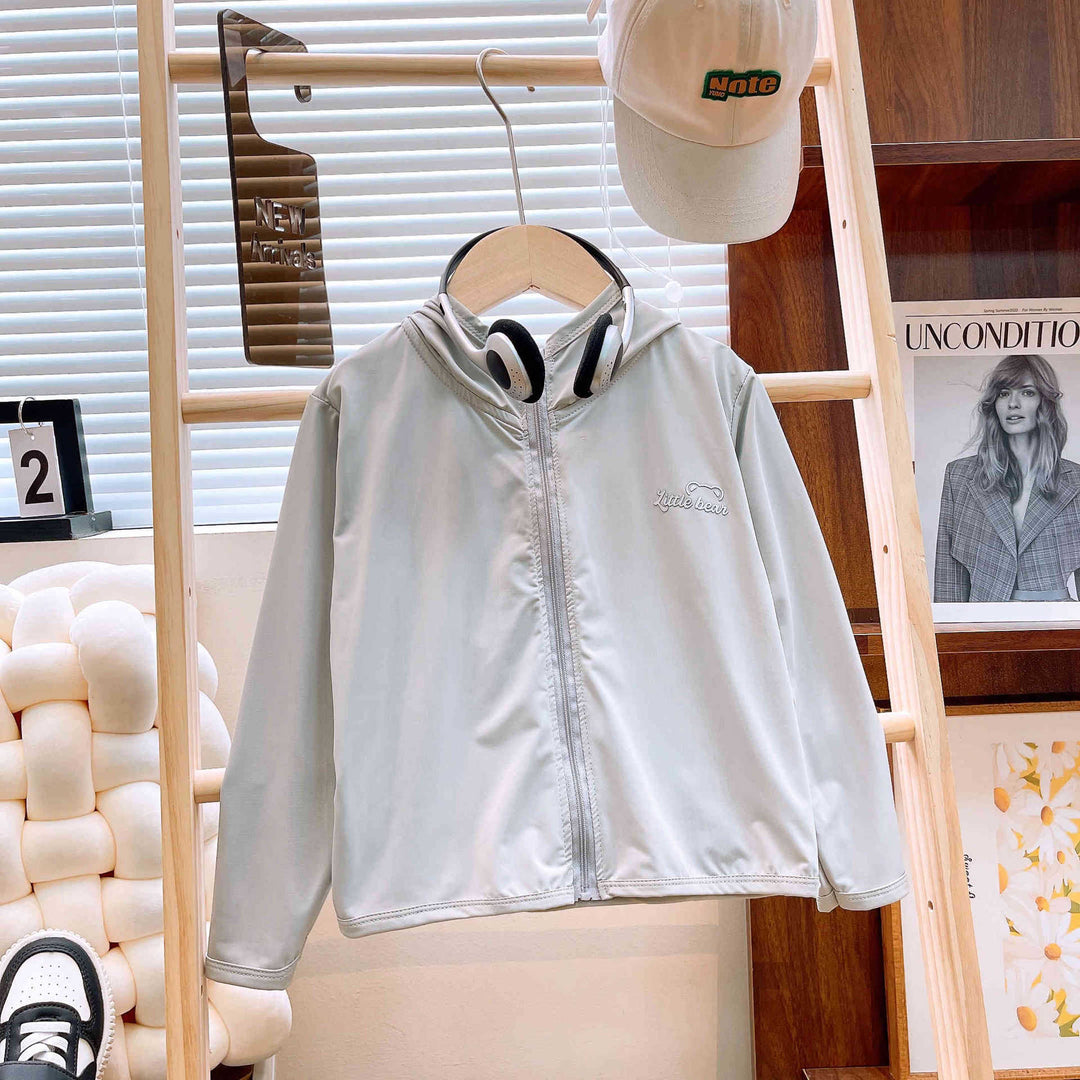 Mädchen nan leichte Kapuzen-Zip-Up Windbreaker-Jacke mit gesticktem Bärenpatch EB