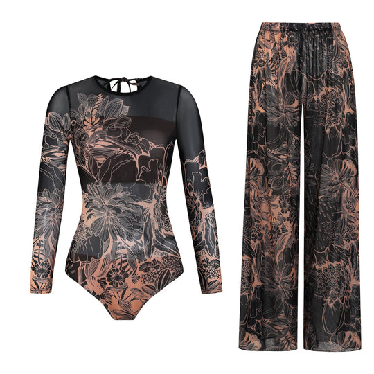 Damen Palazzo-Hose mit floralem Design und elastischem Bund EB