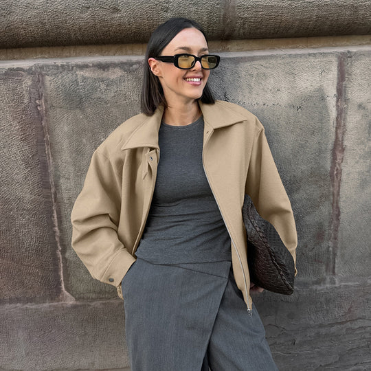 Damen Oversized Baumwolljacke mit Stehkragen und praktischen Taschen EB