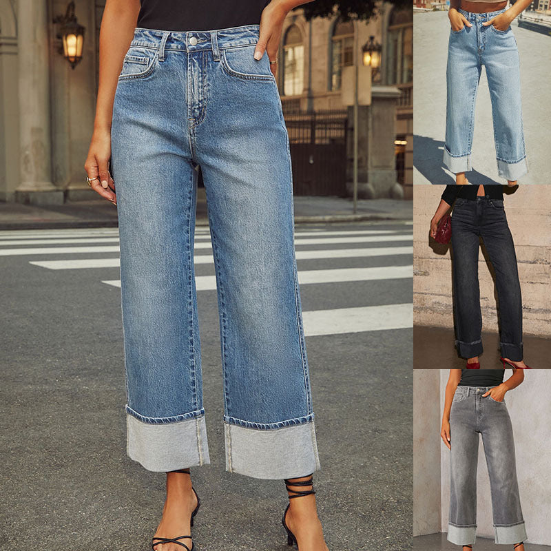 Damen Weite Jeans mit ausgefallenem Saum EB