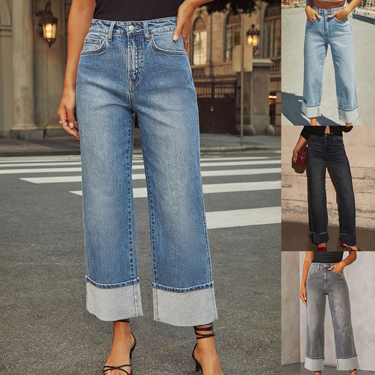Damen Weite Jeans mit ausgefallenem Saum EB