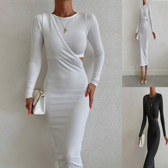 Damen elegantes langärmliges Wickelkleid mit figurformendem Schnitt EB