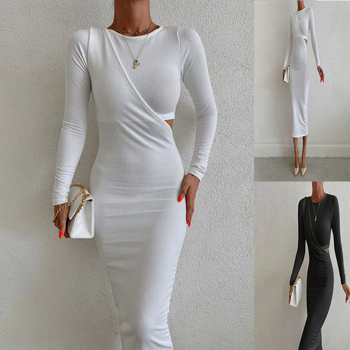 Damen elegantes langärmliges Wickelkleid mit figurformendem Schnitt EB