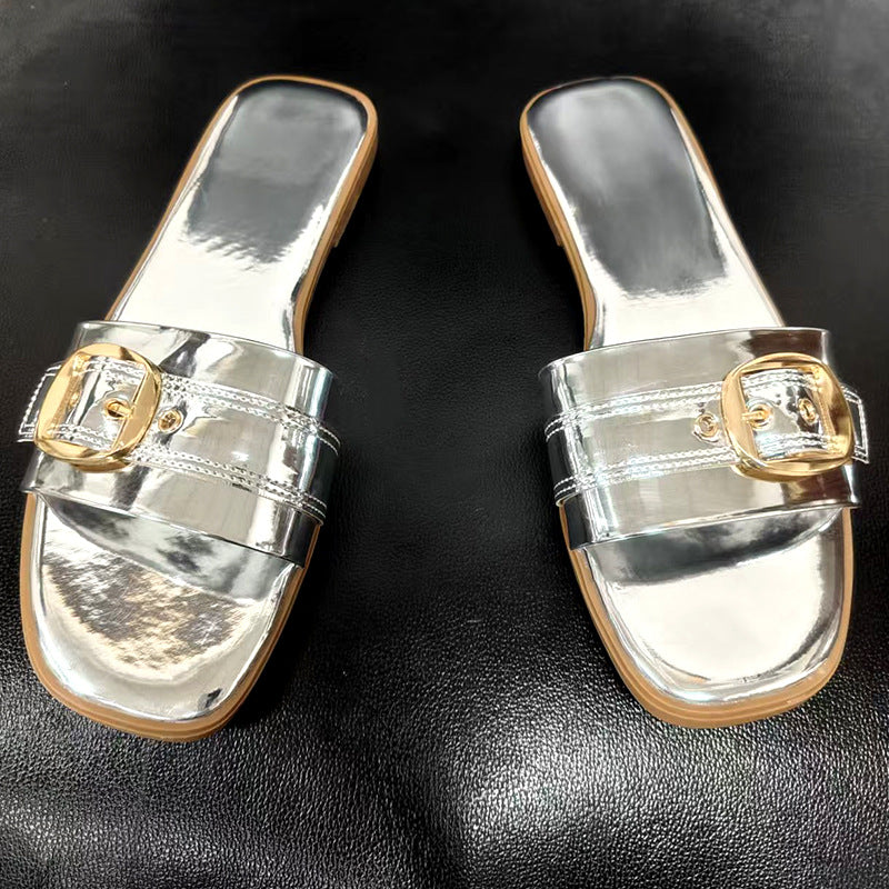 Damen Modische Schlappen mit glänzendem Schnallen-Design EB