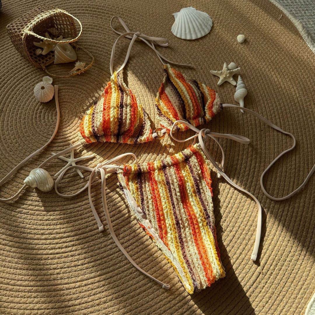 Damen Zweiteiliges Strand-Bikini-Set mit buntem Streifenmuster EB