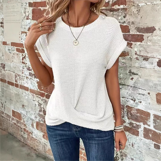 Damen lässiges Waffelpullover mit weichem Stoff und eleganten Ärmeln EB