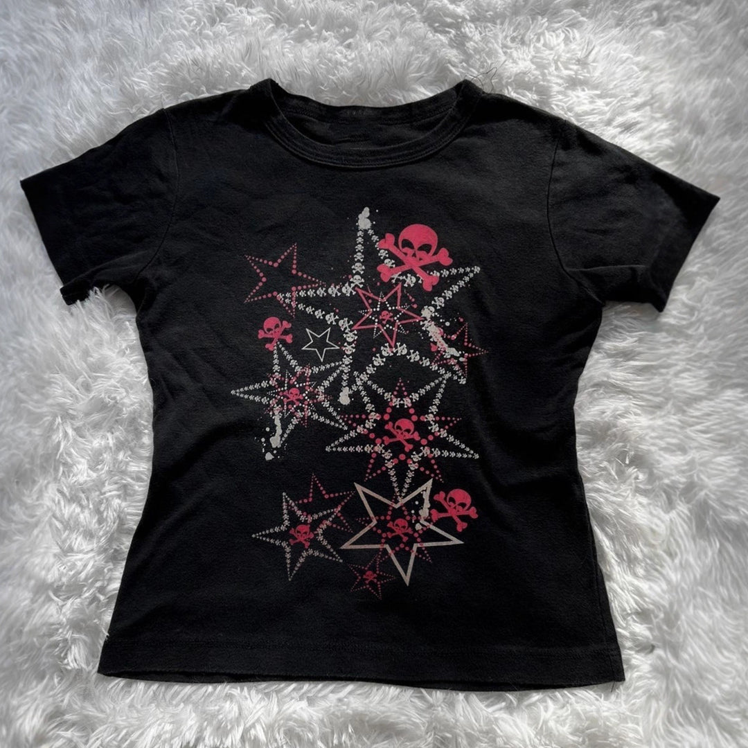Damen T-Shirt mit kreativem Skull-Design und auffälligem Sternen-Print EB