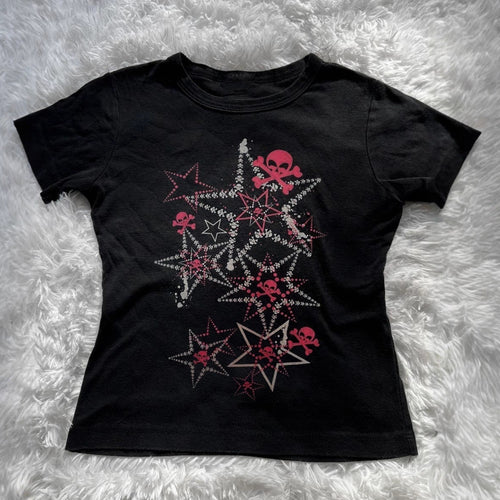 Damen T-Shirt mit kreativem Skull-Design und auffälligem Sternen-Print EB