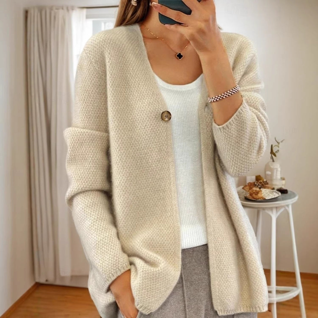 Damen nan strukturierter Strickcardigan mit V-Ausschnitt und verdeckter Knopfleiste EB