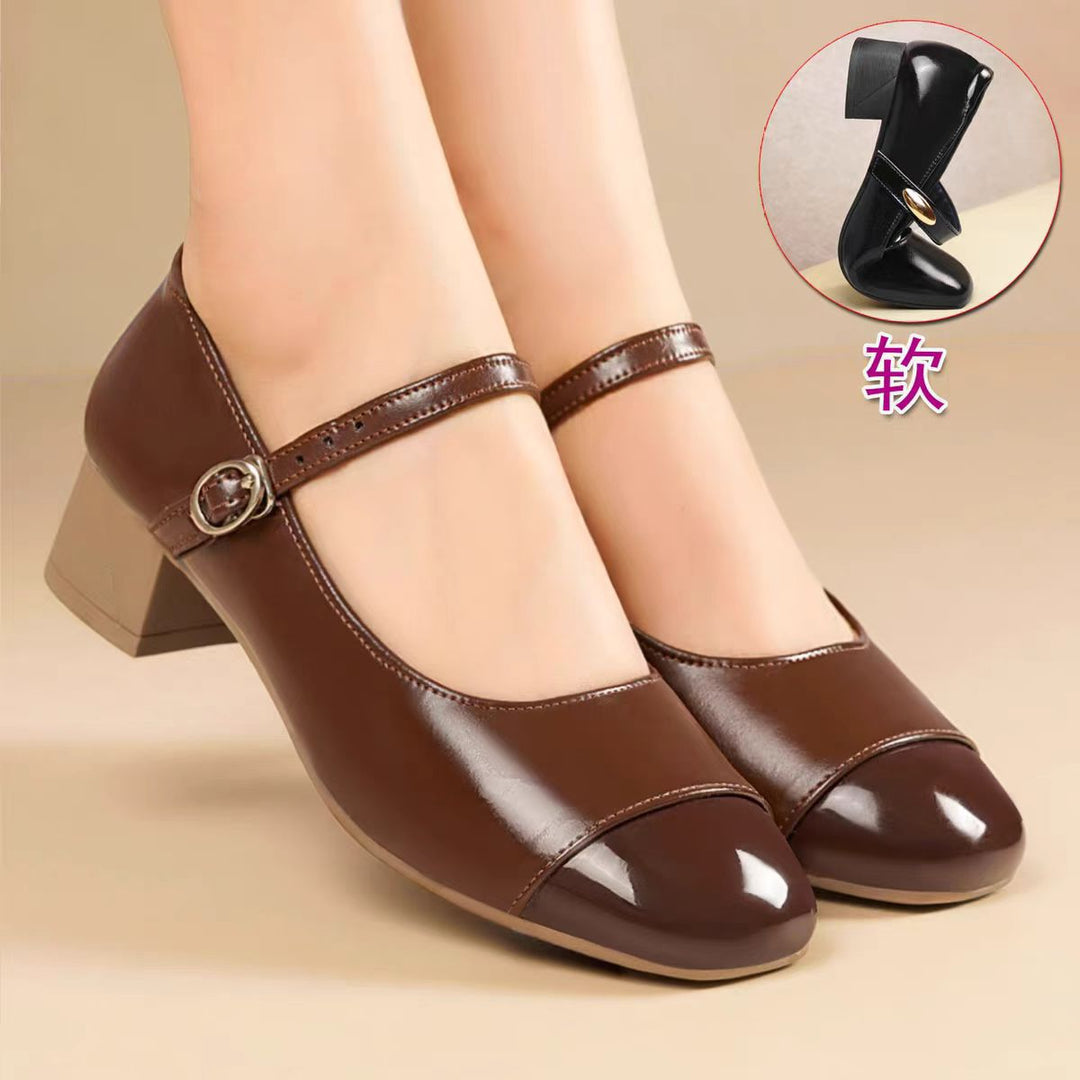 Damen Mary Jane Ballerinas mit verstellbarem Riemen und komfortablem Blockabsatz EB