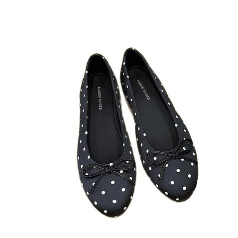 Damen klassische Ballerinas mit verspieltem Punktmuster und dekorativem Schleifendetail EB
