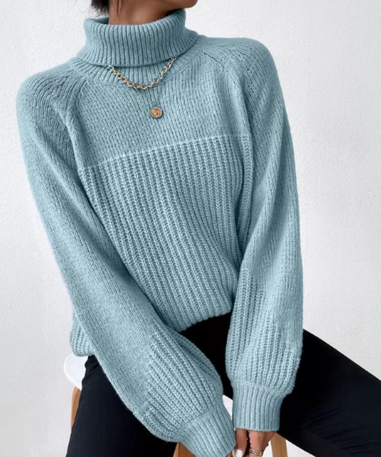 Damen Strickpullover mit hochgeschlossenem Kragen und strukturiertem Rippdesign EB