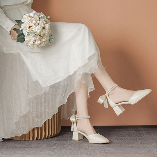 Damen elegante Slingback-Pumps mit Perlenschnalle und Schleifendetail EB