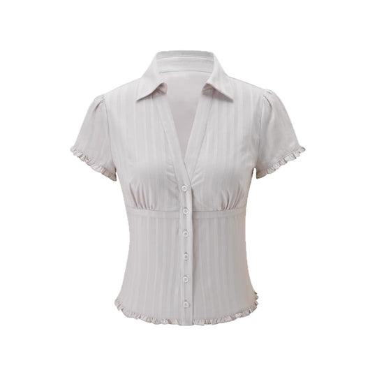 Damen Kurzarm Bluse mit Rüschendetails EB