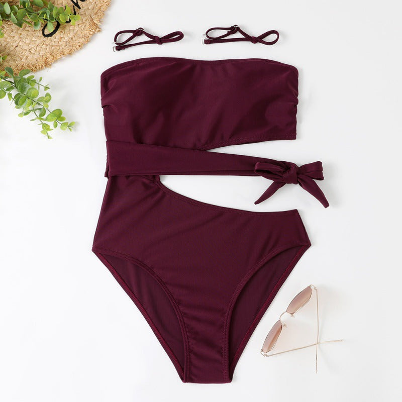 Damen Bandeau Bikini mit asymmetrischem Schnitt und modischem Animal-Print EB
