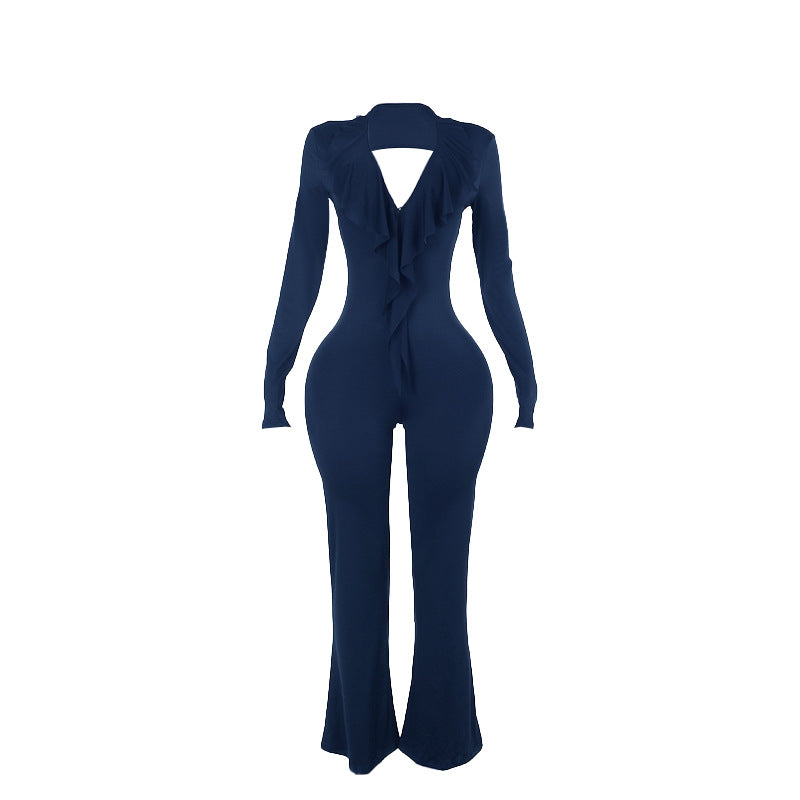 Damen trendiger Jumpsuit mit offenem Rücken und leichtem Stoff EB