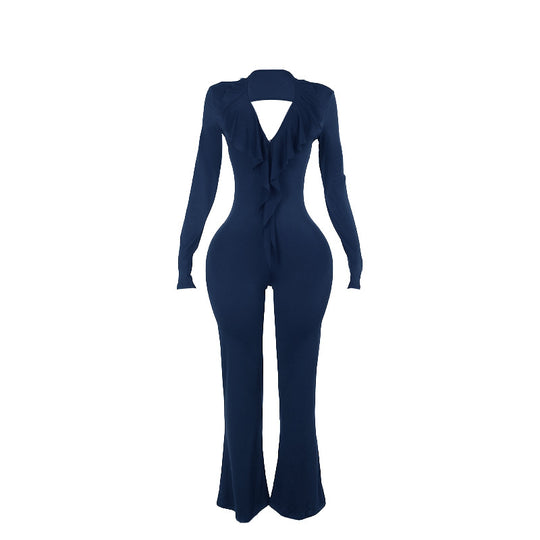 Damen trendiger Jumpsuit mit offenem Rücken und leichtem Stoff EB