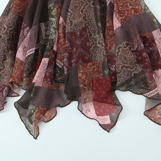 Damen Wickelkleid im modernen Patchwork-Design mit voluminösem Rock EB